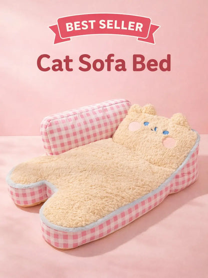 Pink Gingham Cat Sofa Bed – Ultra-Soft Plush Pet Couch for Cats & Small Dogs