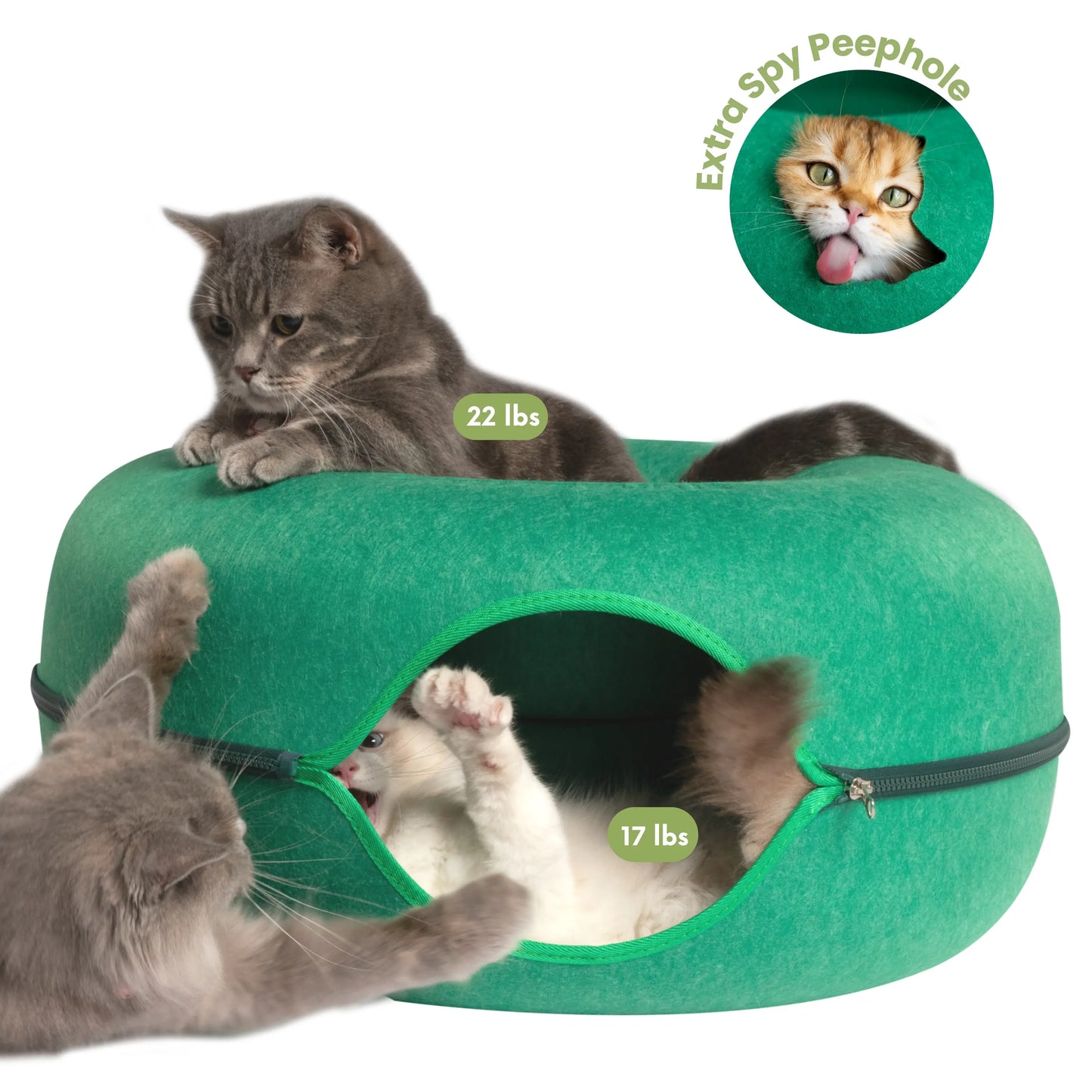 CATTASAURUS Peekaboo Cat Cave Tunnel Bed for Large & Multiple Cats