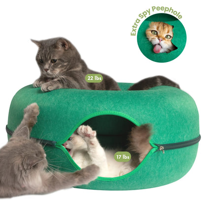 CATTASAURUS Peekaboo Cat Cave Tunnel Bed for Large & Multiple Cats