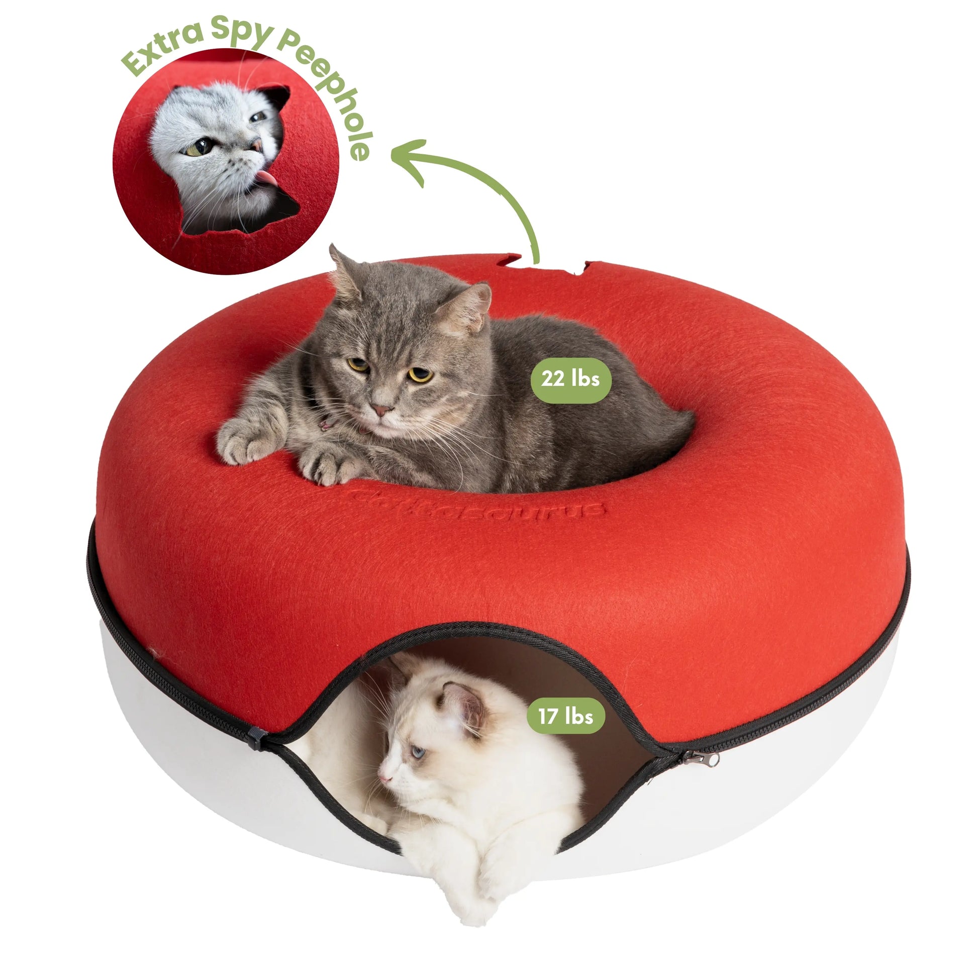 CATTASAURUS Peekaboo Cat Cave Tunnel Bed for Large & Multiple Cats