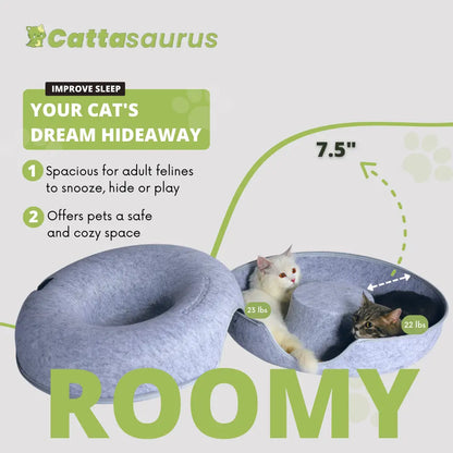 CATTASAURUS Peekaboo Cat Cave Tunnel Bed for Large & Multiple Cats