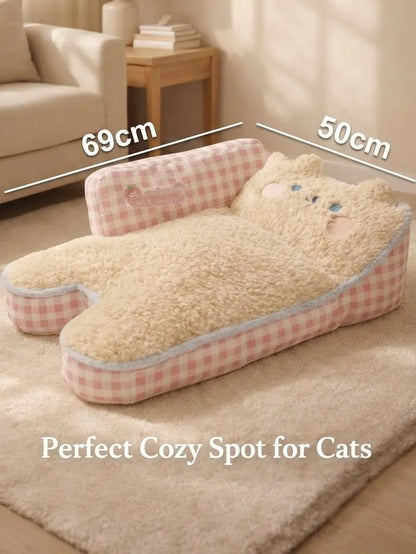 Pink Gingham Cat Sofa Bed – Ultra-Soft Plush Pet Couch for Cats & Small Dogs