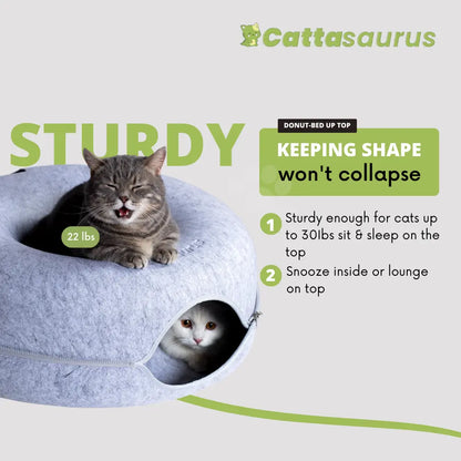 CATTASAURUS Peekaboo Cat Cave Tunnel Bed for Large & Multiple Cats