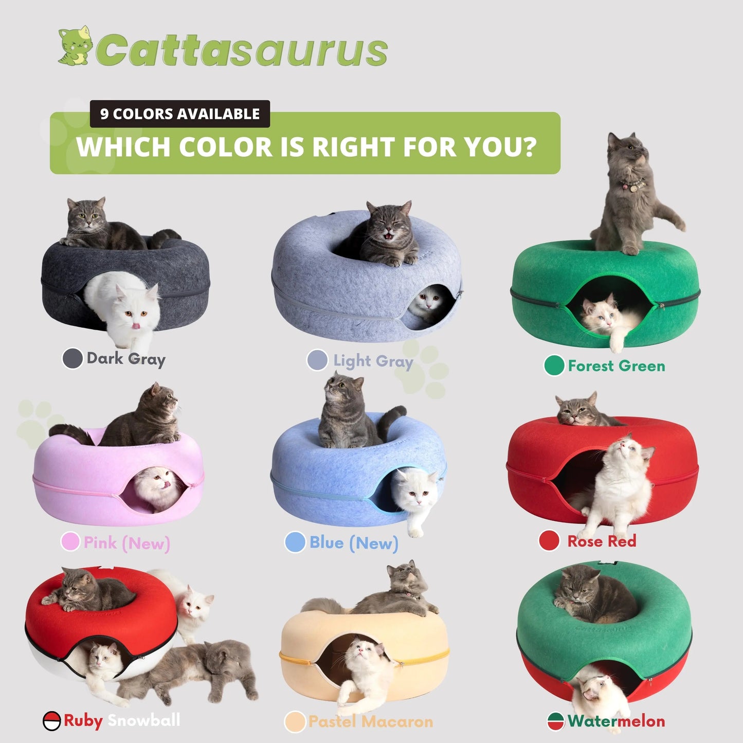 CATTASAURUS Peekaboo Cat Cave Tunnel Bed for Large & Multiple Cats