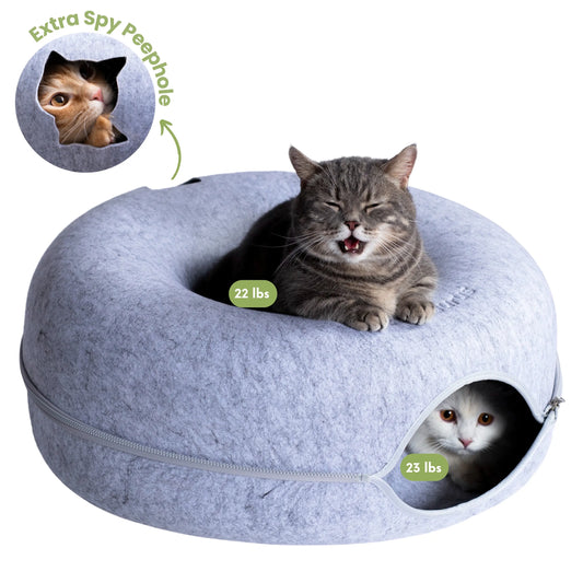CATTASAURUS Peekaboo Cat Cave Tunnel Bed for Large & Multiple Cats
