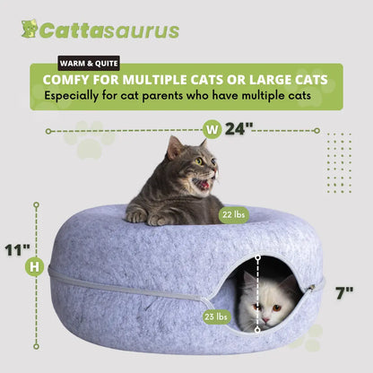 CATTASAURUS Peekaboo Cat Cave Tunnel Bed for Large & Multiple Cats